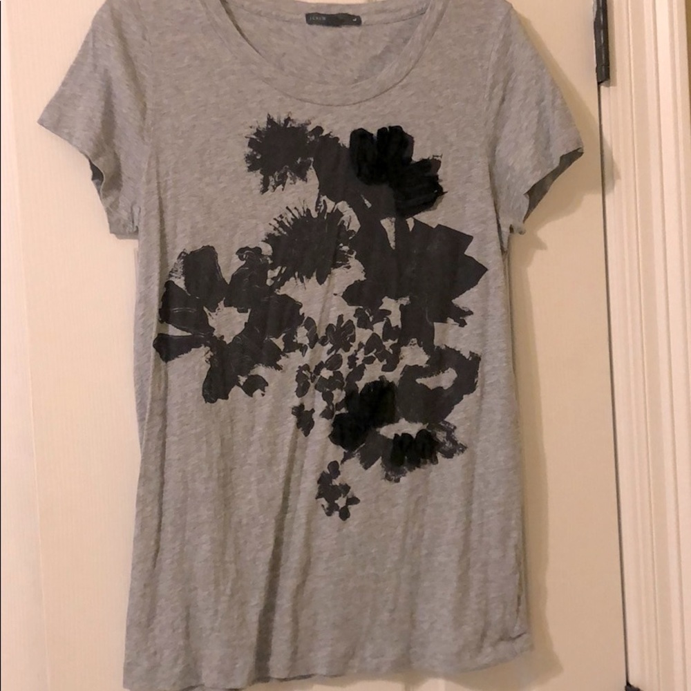 J. Crew Gray T-shirt with Black Floral 3D design